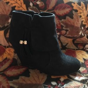 Black Suede Wedge Booties